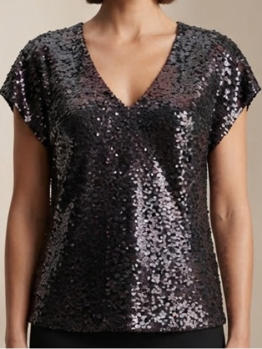 Isabel Lu Embellished Black Top Blouse L